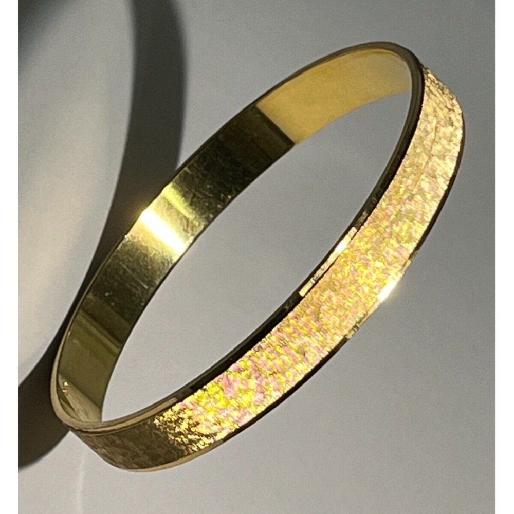 Vintage Napier Brushed Gold Tone Bangle Bracelet -‎ Diamond Cut - Signed